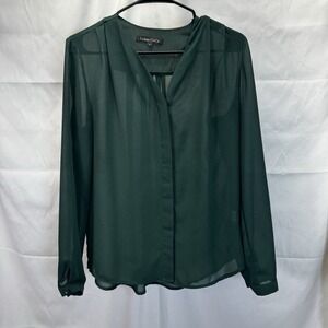 Urban Coco‎ Forest Green Long Sleeve Sheer Blouse Size Large